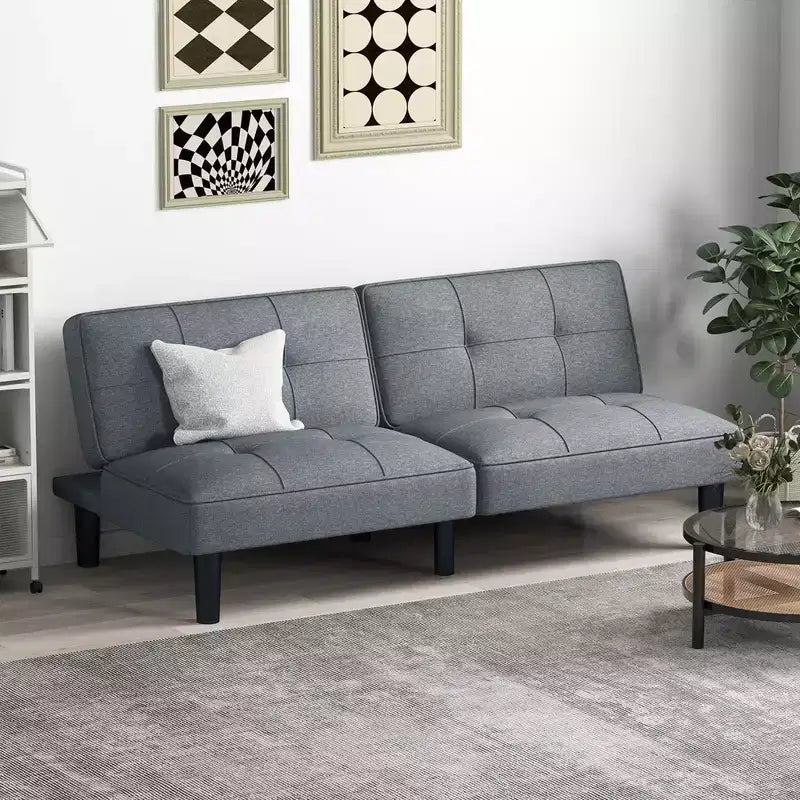 Costway Convertible Folding Futon Sofa Bed with 6-Position Adjustable Backrest Cushion