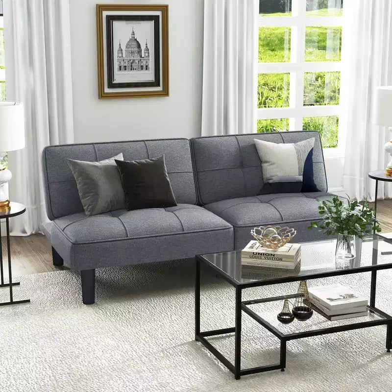 Costway Convertible Folding Futon Sofa Bed with 6-Position Adjustable Backrest Cushion