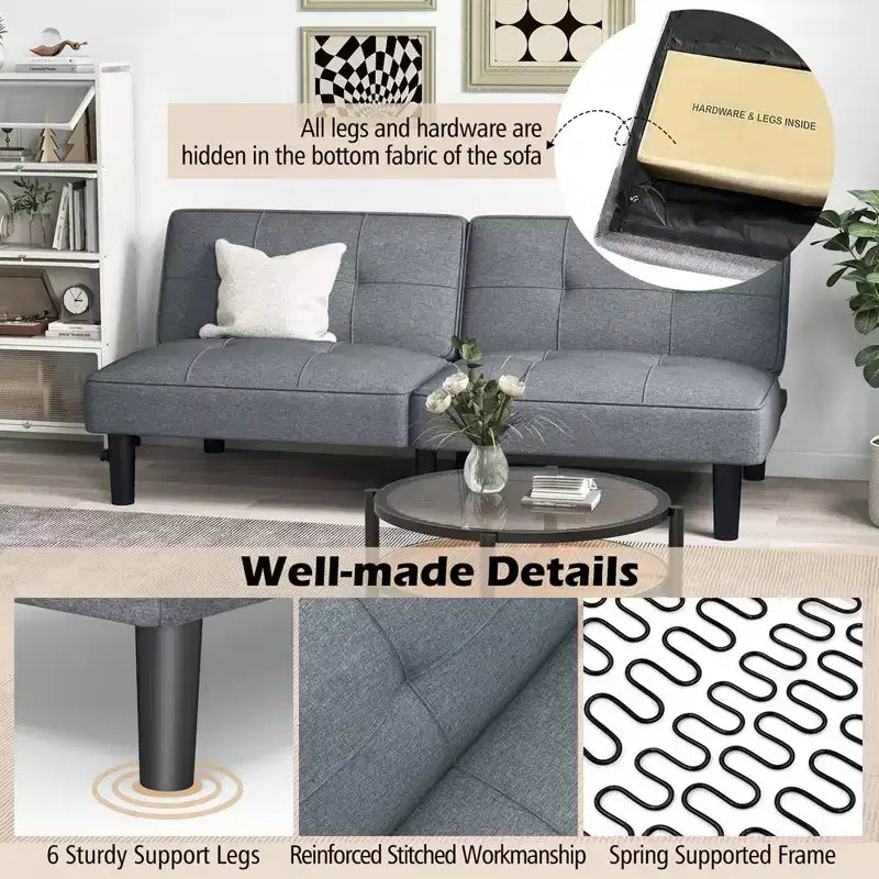 Costway Convertible Folding Futon Sofa Bed with 6-Position Adjustable Backrest Cushion