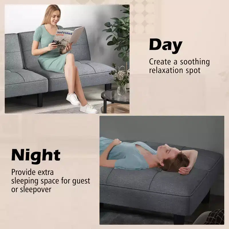 Costway Convertible Folding Futon Sofa Bed with 6-Position Adjustable Backrest Cushion