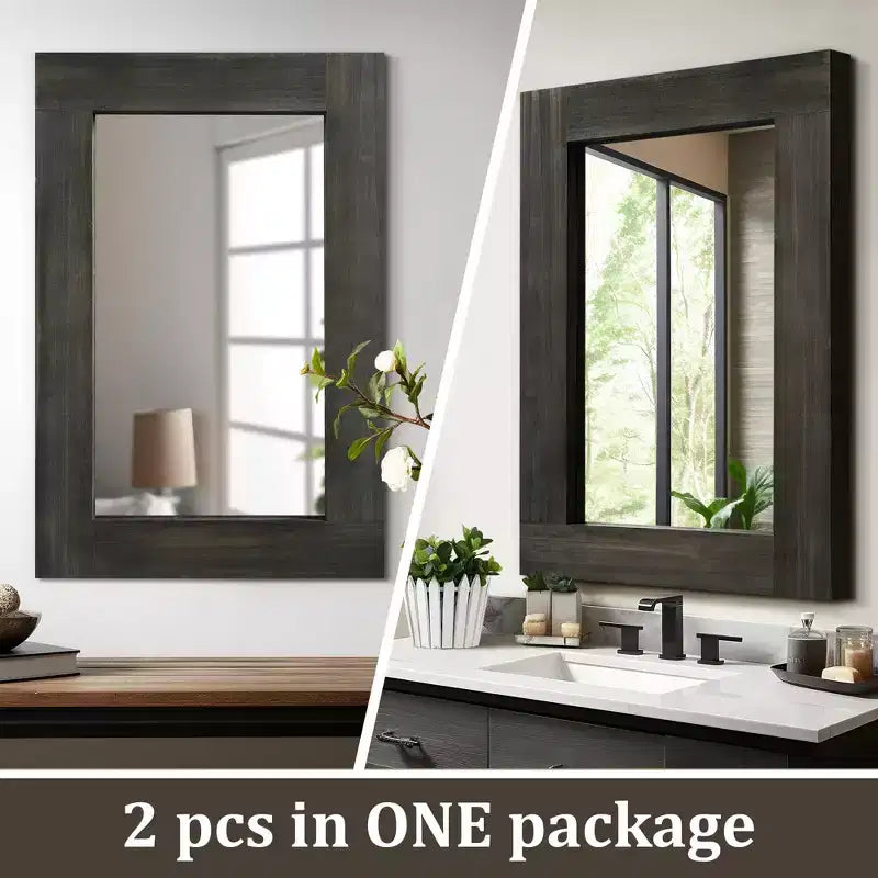 Dovelina Rectangle Wood Wide Edge Hanging Mirror Decorative Wall Mirror (Set of 2)