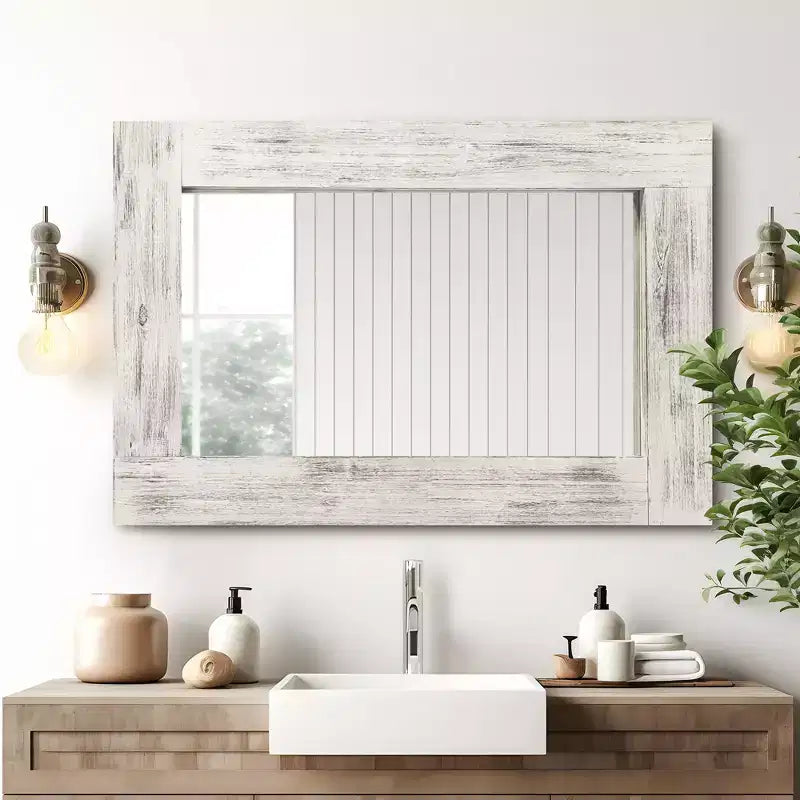 Dovelina Rectangle Wood Wide Edge Hanging Mirror Decorative Wall Mirror (Set of 2)