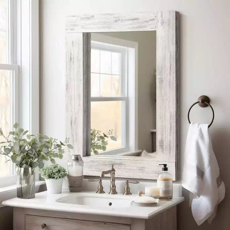 Dovelina Rectangle Wood Wide Edge Hanging Mirror Decorative Wall Mirror (Set of 2)