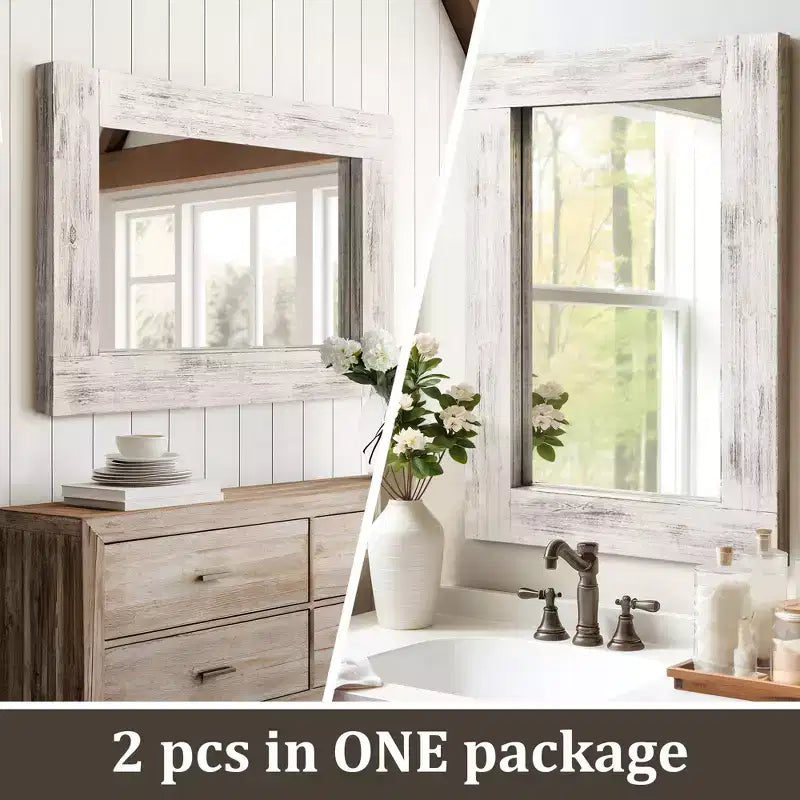 Dovelina Rectangle Wood Wide Edge Hanging Mirror Decorative Wall Mirror (Set of 2)