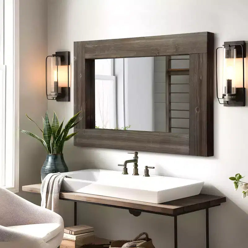 Dovelina Rectangle Wood Wide Edge Hanging Mirror Decorative Wall Mirror (Set of 2)