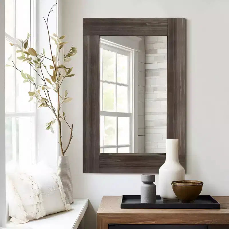Dovelina Rectangle Wood Wide Edge Hanging Mirror Decorative Wall Mirror (Set of 2)