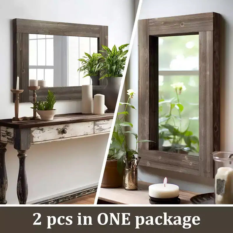 Dovelina Rectangle Wood Wide Edge Hanging Mirror Decorative Wall Mirror (Set of 2)