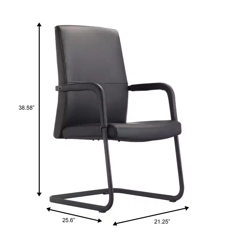 Chaise de bureau LeisureMod Evander moderne en similicuir noir - Piètement luge robuste - Chaise ergonomique pour bureau et visiteurs