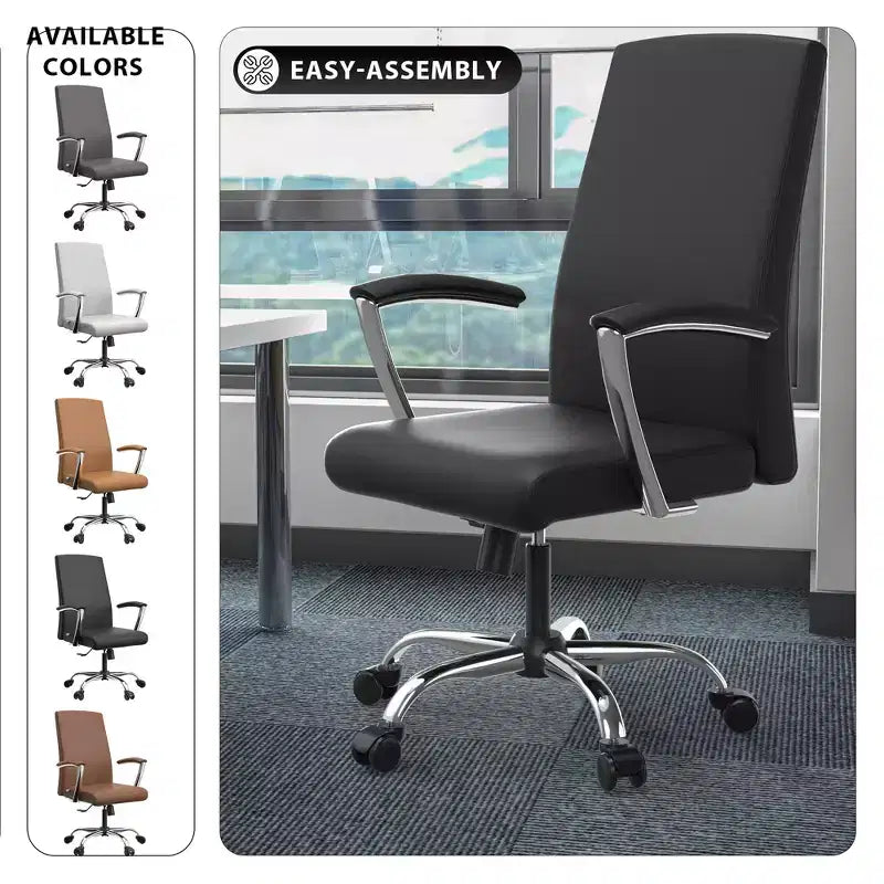 Chaise de bureau LeisureMod Evander moderne en similicuir noir - Piètement luge robuste - Chaise ergonomique pour bureau et visiteurs