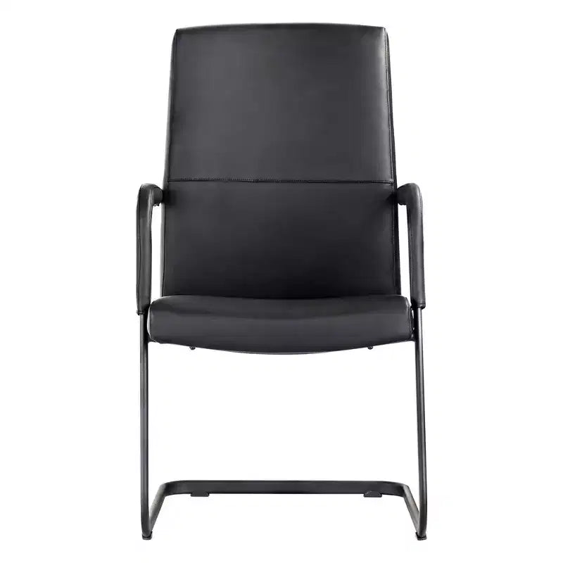 Chaise de bureau LeisureMod Evander moderne en similicuir noir - Piètement luge robuste - Chaise ergonomique pour bureau et visiteurs