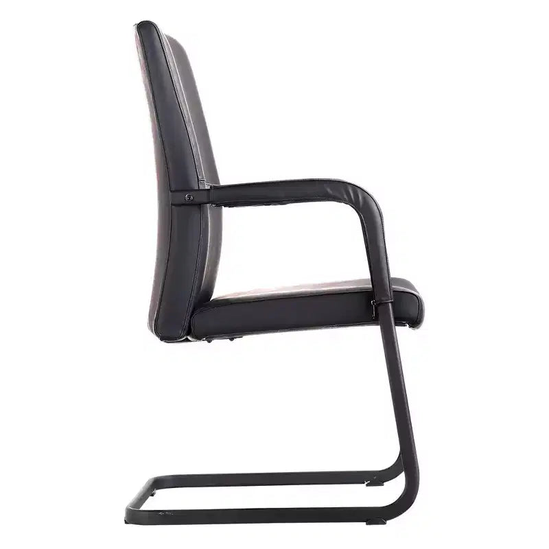 Chaise de bureau LeisureMod Evander moderne en similicuir noir - Piètement luge robuste - Chaise ergonomique pour bureau et visiteurs