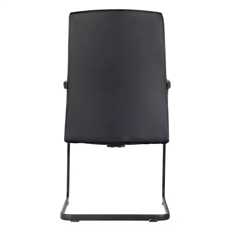 Chaise de bureau LeisureMod Evander moderne en similicuir noir - Piètement luge robuste - Chaise ergonomique pour bureau et visiteurs