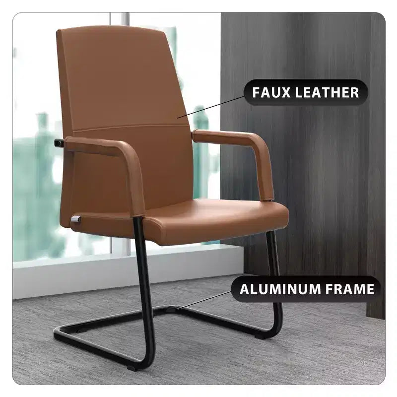 Chaise de bureau LeisureMod Evander moderne en similicuir noir - Piètement luge robuste - Chaise ergonomique pour bureau et visiteurs