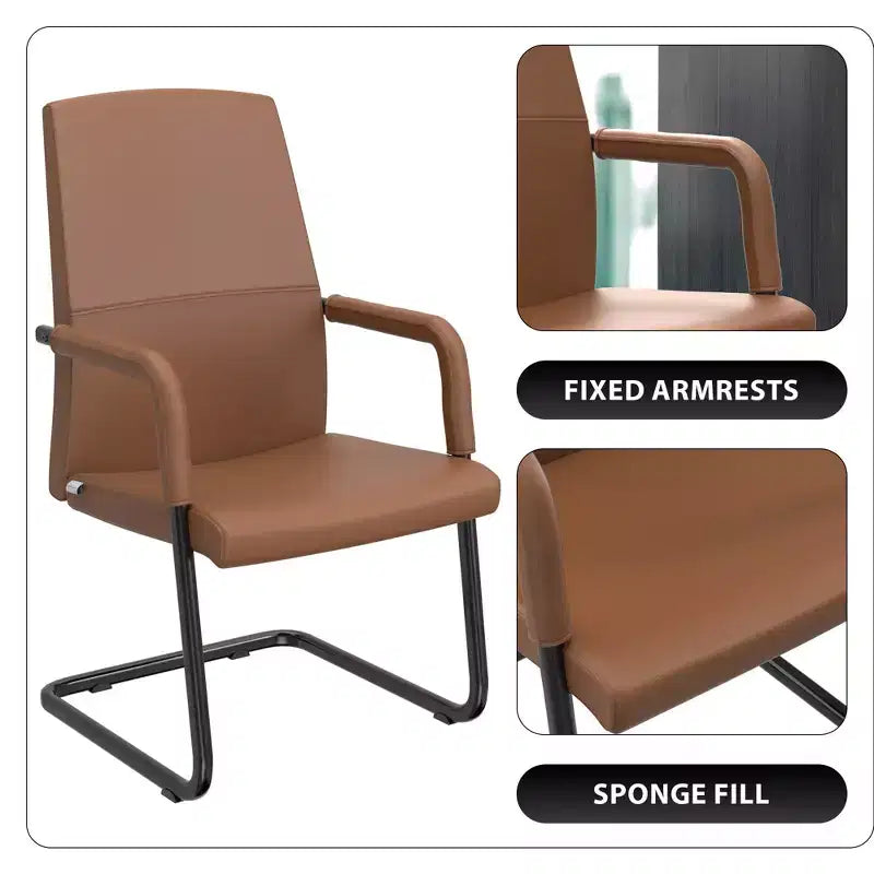 Chaise de bureau LeisureMod Evander moderne en similicuir noir - Piètement luge robuste - Chaise ergonomique pour bureau et visiteurs