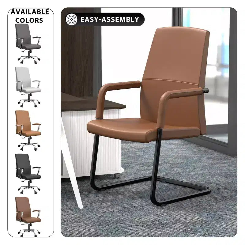 Chaise de bureau LeisureMod Evander moderne en similicuir noir - Piètement luge robuste - Chaise ergonomique pour bureau et visiteurs