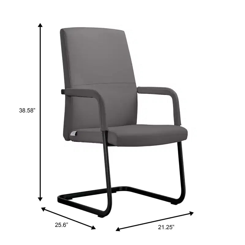 Chaise de bureau LeisureMod Evander moderne en similicuir noir - Piètement luge robuste - Chaise ergonomique pour bureau et visiteurs