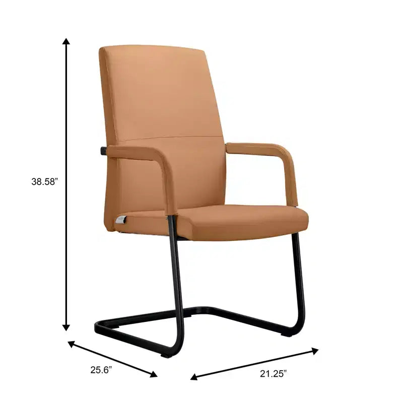 Chaise de bureau LeisureMod Evander moderne en similicuir noir - Piètement luge robuste - Chaise ergonomique pour bureau et visiteurs