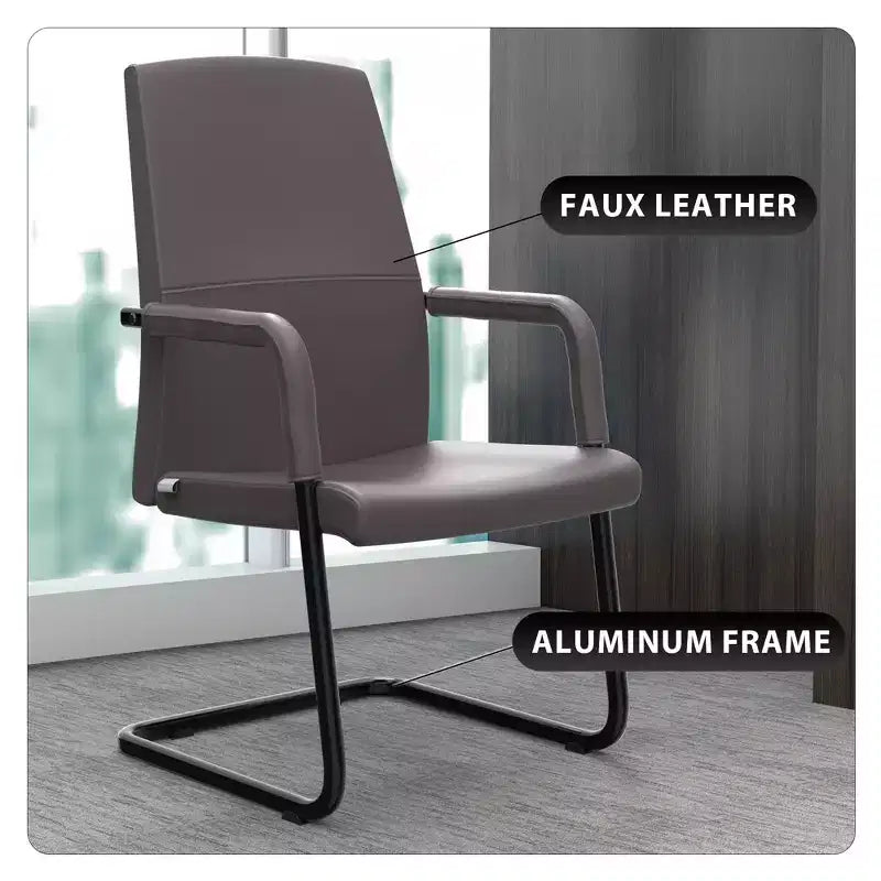 Chaise de bureau LeisureMod Evander moderne en similicuir noir - Piètement luge robuste - Chaise ergonomique pour bureau et visiteurs