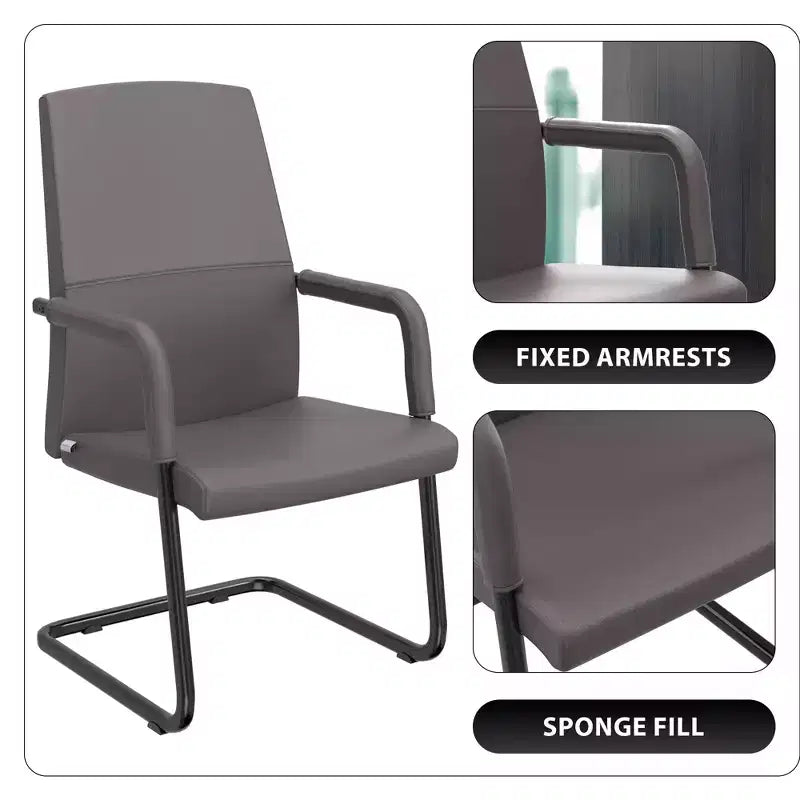 Chaise de bureau LeisureMod Evander moderne en similicuir noir - Piètement luge robuste - Chaise ergonomique pour bureau et visiteurs