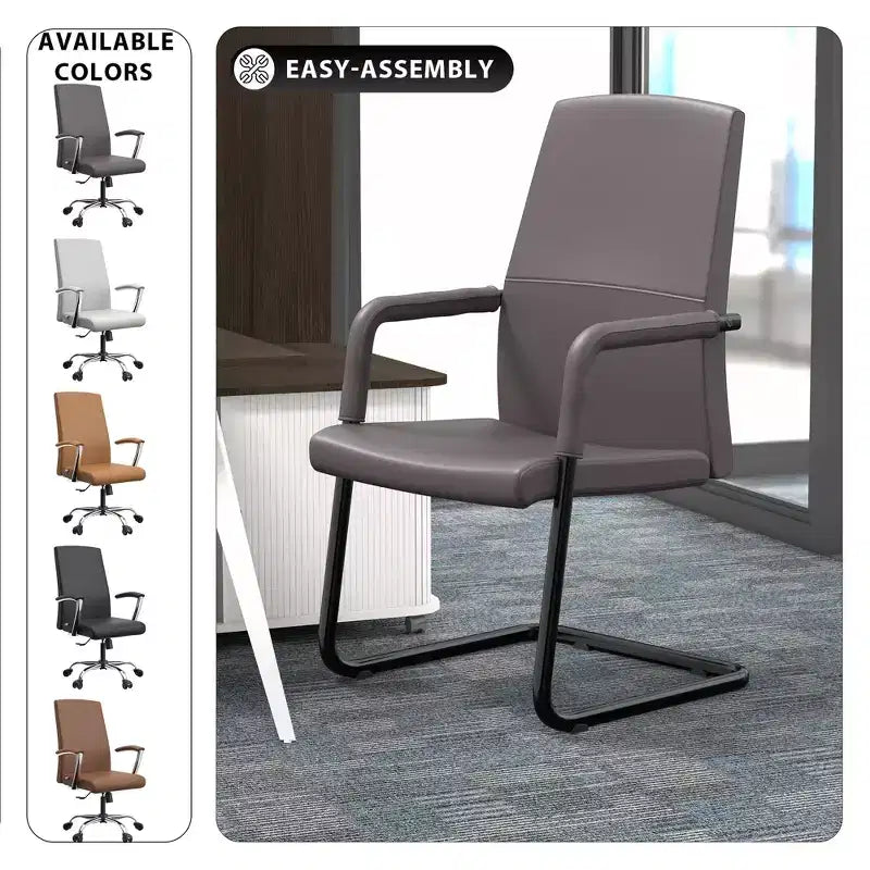 Chaise de bureau LeisureMod Evander moderne en similicuir noir - Piètement luge robuste - Chaise ergonomique pour bureau et visiteurs
