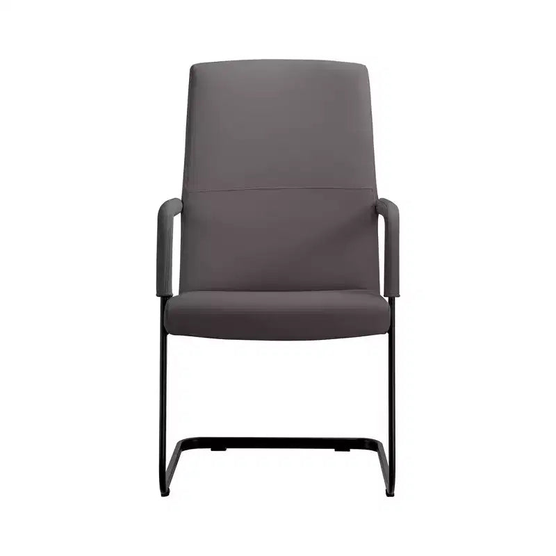 Chaise de bureau LeisureMod Evander moderne en similicuir noir - Piètement luge robuste - Chaise ergonomique pour bureau et visiteurs