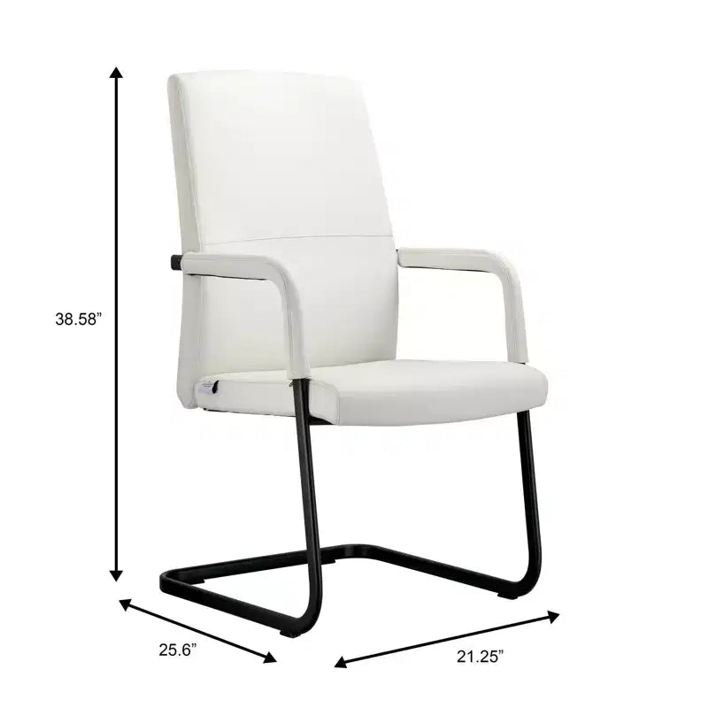 Chaise de bureau LeisureMod Evander moderne en similicuir noir - Piètement luge robuste - Chaise ergonomique pour bureau et visiteurs
