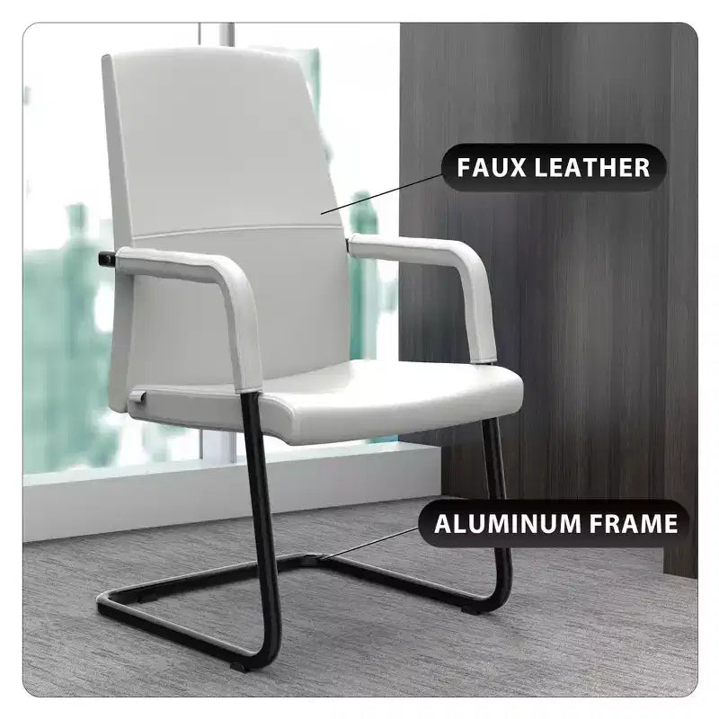 Chaise de bureau LeisureMod Evander moderne en similicuir noir - Piètement luge robuste - Chaise ergonomique pour bureau et visiteurs
