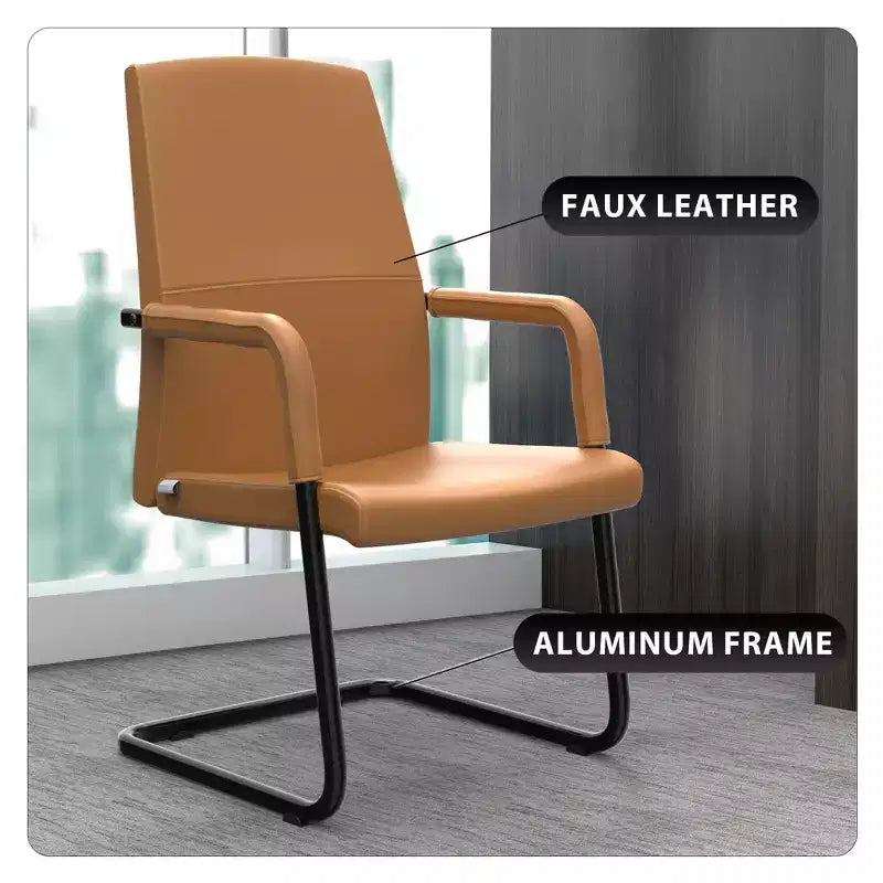 Chaise de bureau LeisureMod Evander moderne en similicuir noir - Piètement luge robuste - Chaise ergonomique pour bureau et visiteurs