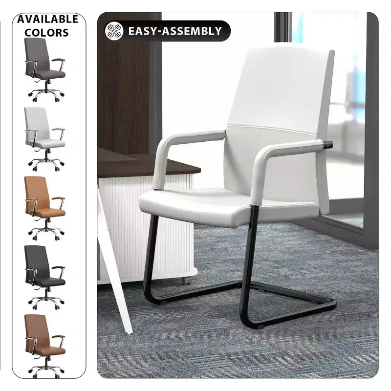 Chaise de bureau LeisureMod Evander moderne en similicuir noir - Piètement luge robuste - Chaise ergonomique pour bureau et visiteurs