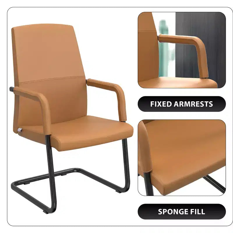 Chaise de bureau LeisureMod Evander moderne en similicuir noir - Piètement luge robuste - Chaise ergonomique pour bureau et visiteurs