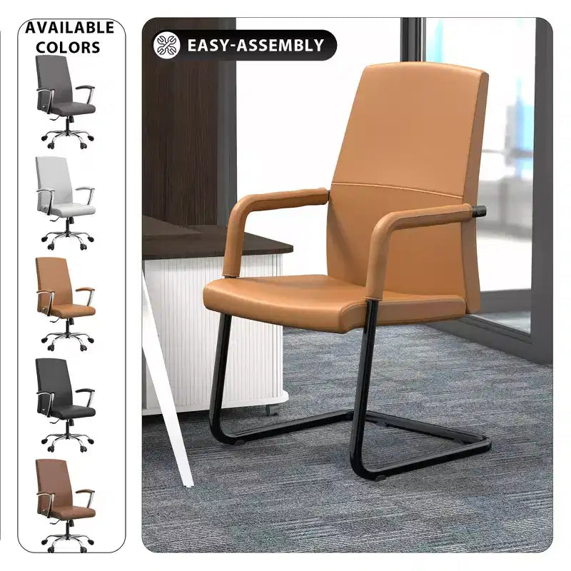 Chaise de bureau LeisureMod Evander moderne en similicuir noir - Piètement luge robuste - Chaise ergonomique pour bureau et visiteurs