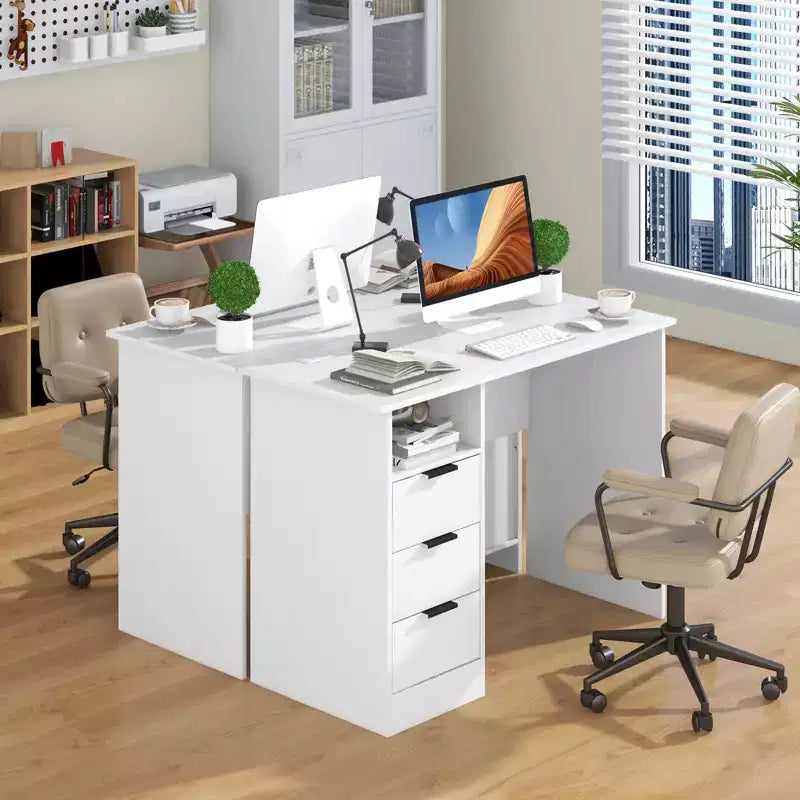 Costway Bureau informatique 108 cm avec station de charge intégrée, 3 tiroirs et étagère ouverte