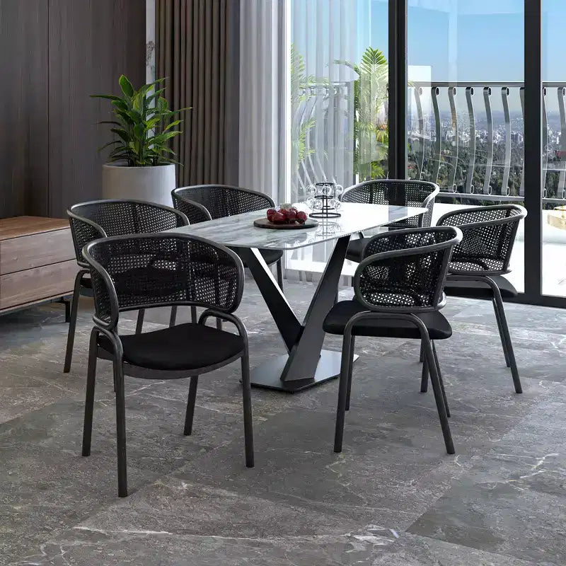 LeisureMod Ervilla Modern Dining Side Chair  Cozy Upholstered Accent Armchair with Black Iron Legs, Kitchen, Dining Room, Cafe, Restaurant Seating