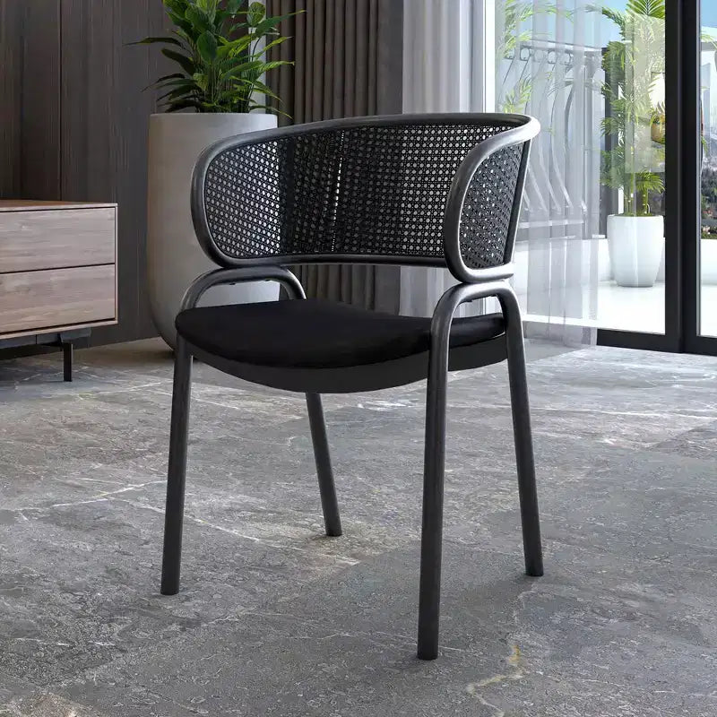 LeisureMod Ervilla Modern Dining Side Chair  Cozy Upholstered Accent Armchair with Black Iron Legs, Kitchen, Dining Room, Cafe, Restaurant Seating
