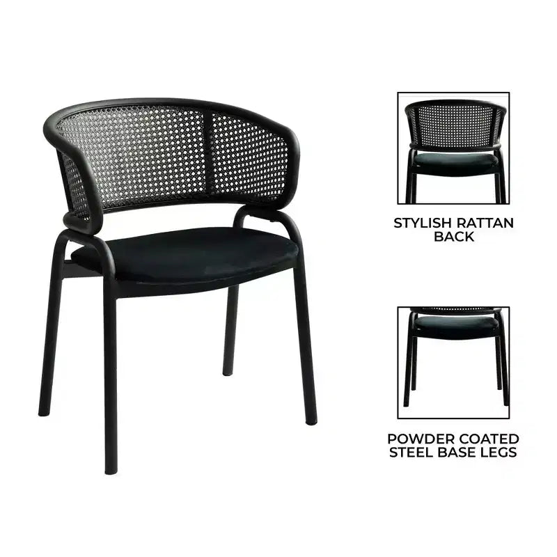 LeisureMod Ervilla Modern Dining Side Chair  Cozy Upholstered Accent Armchair with Black Iron Legs, Kitchen, Dining Room, Cafe, Restaurant Seating