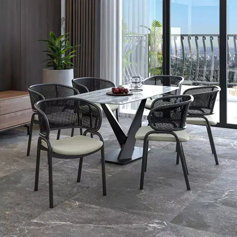 LeisureMod Ervilla Modern Dining Side Chair  Cozy Upholstered Accent Armchair with Black Iron Legs, Kitchen, Dining Room, Cafe, Restaurant Seating