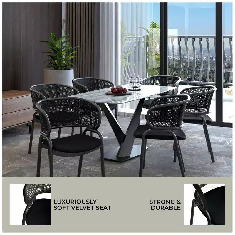 LeisureMod Ervilla Modern Dining Side Chair  Cozy Upholstered Accent Armchair with Black Iron Legs, Kitchen, Dining Room, Cafe, Restaurant Seating