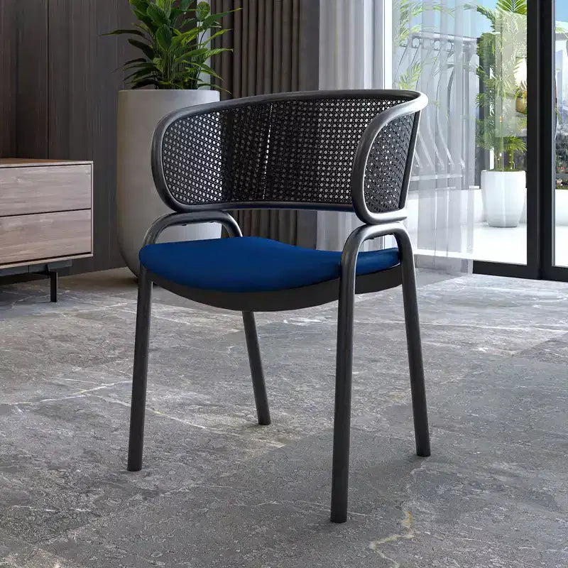 LeisureMod Ervilla Modern Dining Side Chair  Cozy Upholstered Accent Armchair with Black Iron Legs, Kitchen, Dining Room, Cafe, Restaurant Seating