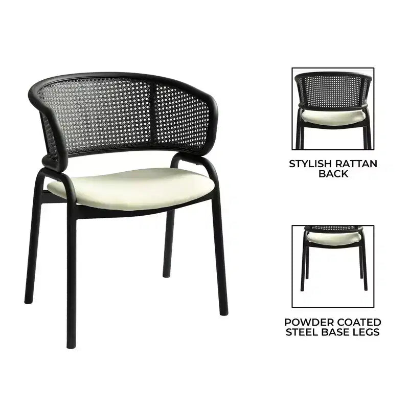 LeisureMod Ervilla Modern Dining Side Chair  Cozy Upholstered Accent Armchair with Black Iron Legs, Kitchen, Dining Room, Cafe, Restaurant Seating