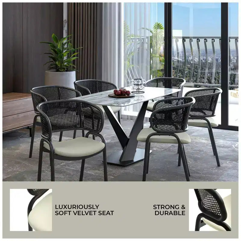 LeisureMod Ervilla Modern Dining Side Chair  Cozy Upholstered Accent Armchair with Black Iron Legs, Kitchen, Dining Room, Cafe, Restaurant Seating