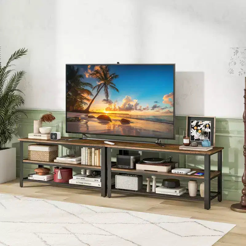 Meuble TV Costway pour téléviseurs jusqu'à 50 pouces, console TV à 3 niveaux avec prises de courant, ports USB et étagères de rangement