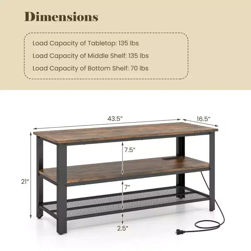 Meuble TV Costway pour téléviseurs jusqu'à 50 pouces, console TV à 3 niveaux avec prises de courant, ports USB et étagères de rangement