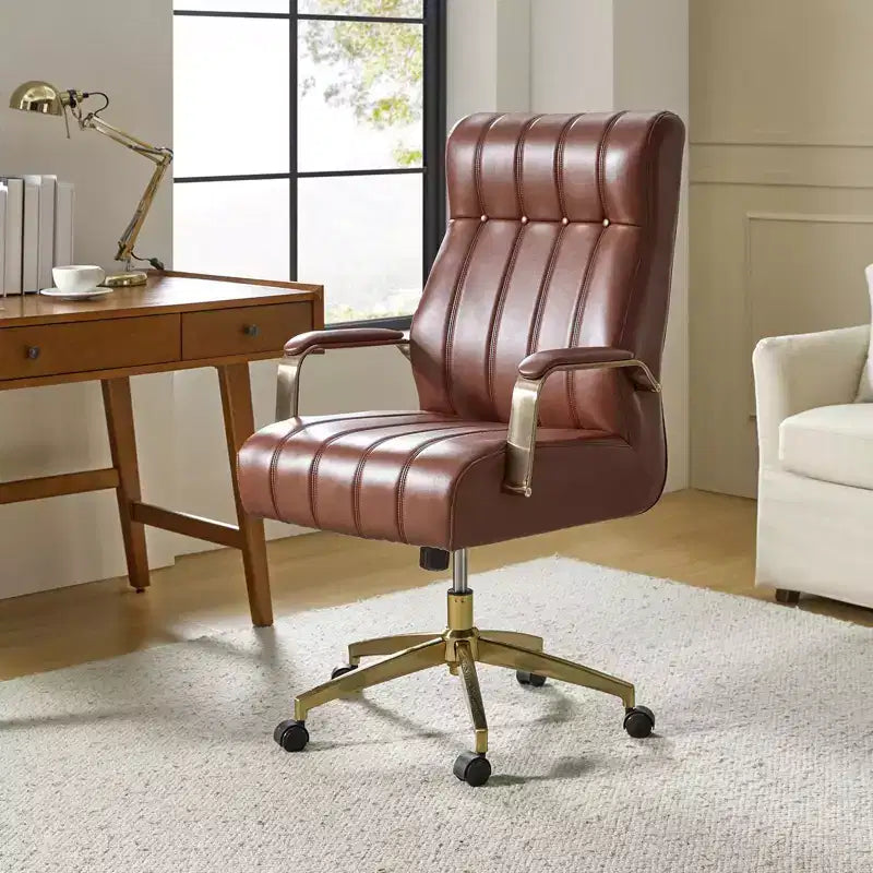 Siivio Modern Leather Swivel Tilting Office Chair with Channel Tufted|HULALA??HOME