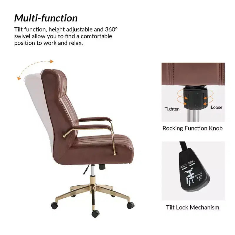 Siivio Modern Leather Swivel Tilting Office Chair with Channel Tufted|HULALA??HOME