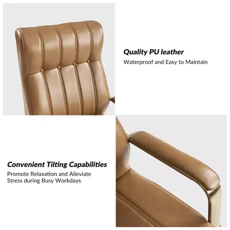 Siivio Modern Leather Swivel Tilting Office Chair with Channel Tufted|HULALA??HOME