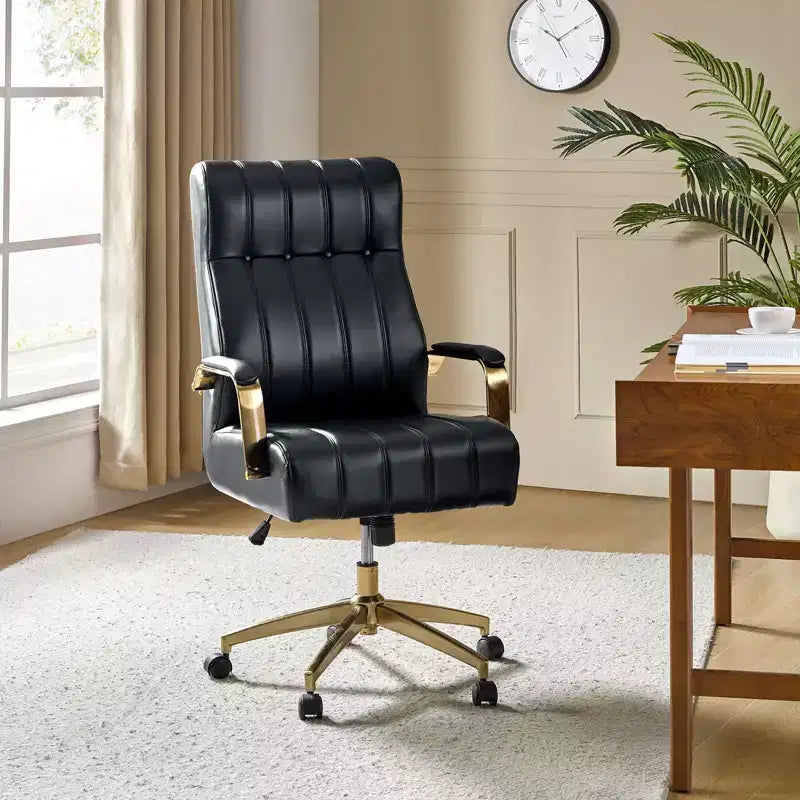 Siivio Modern Leather Swivel Tilting Office Chair with Channel Tufted|HULALA??HOME