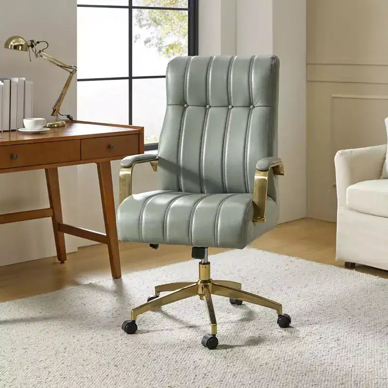 Siivio Modern Leather Swivel Tilting Office Chair with Channel Tufted|HULALA??HOME