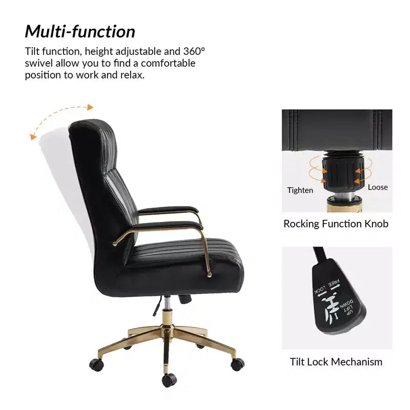 Siivio Modern Leather Swivel Tilting Office Chair with Channel Tufted|HULALA??HOME