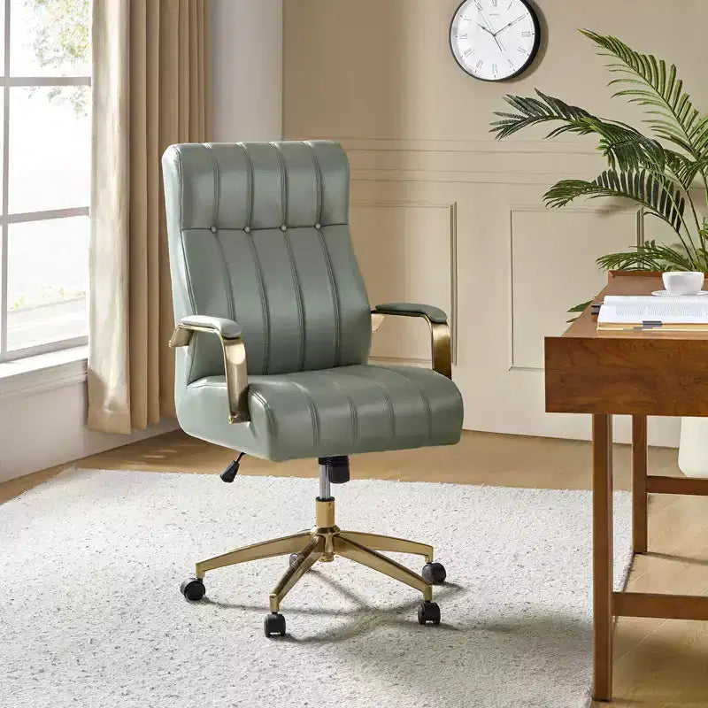 Siivio Modern Leather Swivel Tilting Office Chair with Channel Tufted|HULALA??HOME