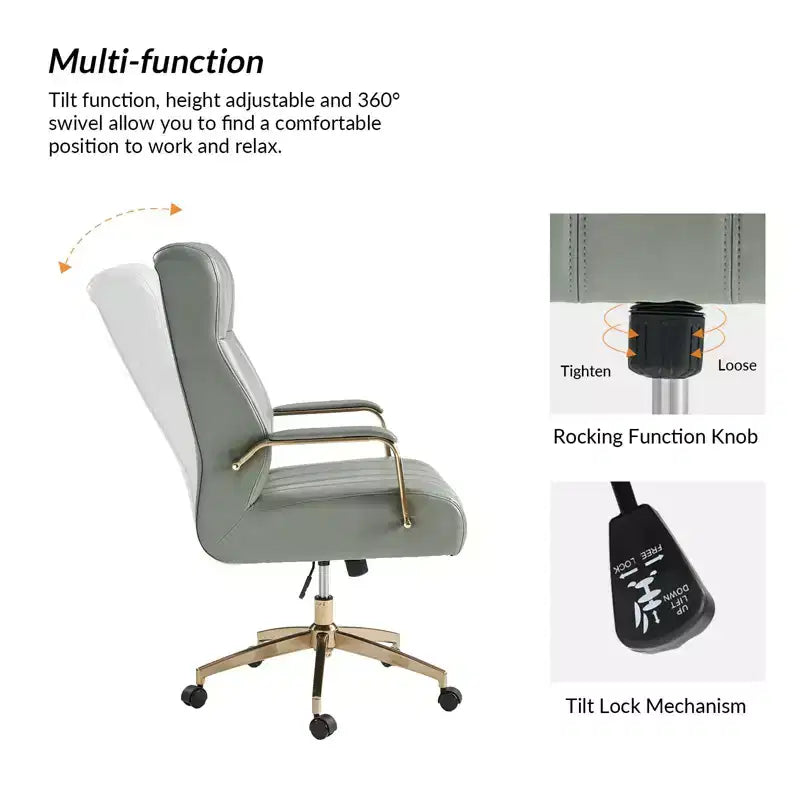 Siivio Modern Leather Swivel Tilting Office Chair with Channel Tufted|HULALA??HOME